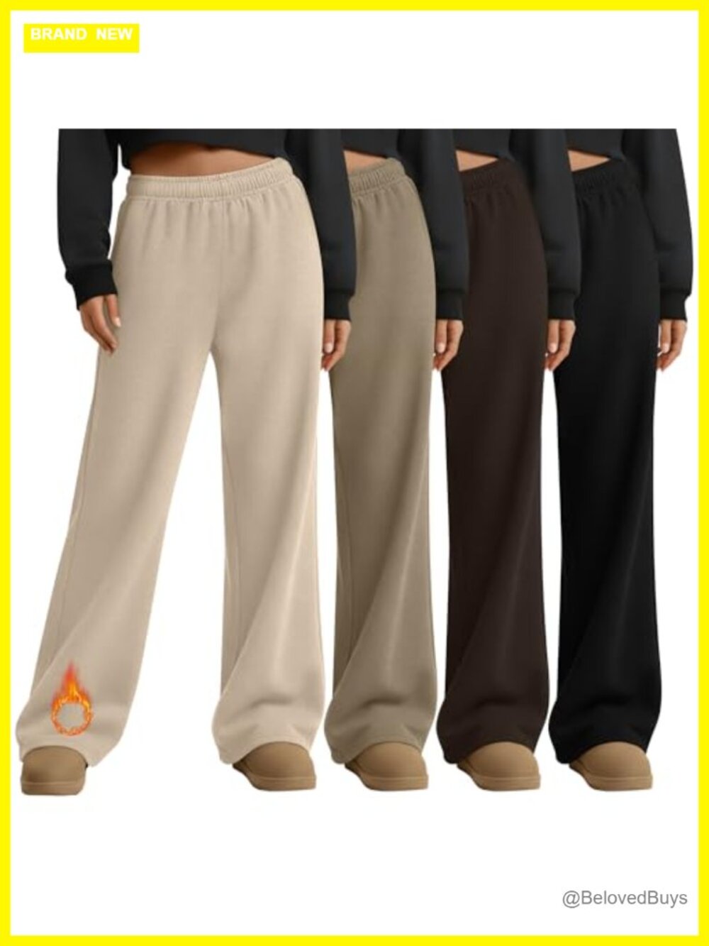 Womens Fleece Straight Leg Thermal Sweatpants Drawstring Pockets 4 Pack